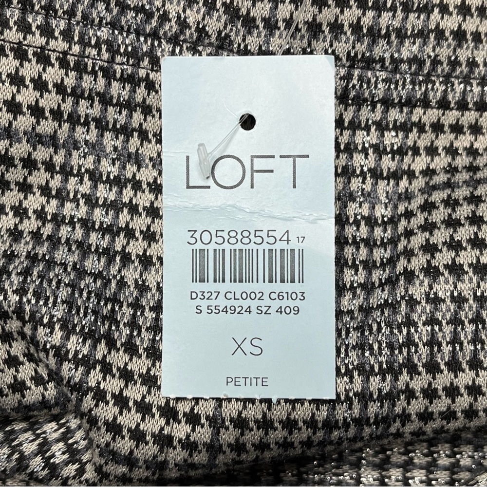 LOFT Ankle Pants XSP Wide Leg Shimmer Plaid Black Gray Pull-On Elastic Waist NEW - Picture 11 of 11